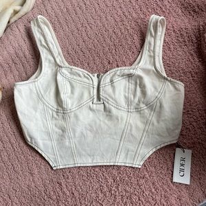 NWT CIDER WHITE DENIM CORSET TOP SIZE LARGE